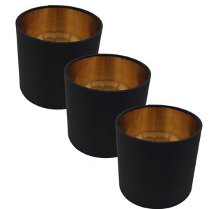 3 Stück Lampenschirm E14 Ø12cm Durchmesser Schwarz Gold Rund Retro Vintage Stofflampenschirm Leuchtenschirm Textilschirm Ersatzschirm Leinenschirm