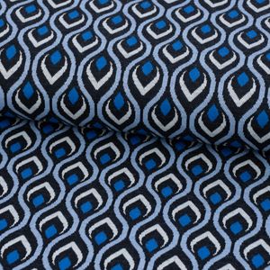 Viskose Strickstoff Jacquard-Jersey Retro blau schwarz 1,59m Breite