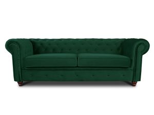 Sofa Chesterfield Asti 3-Sitzer, Couchgarnitur 3-er, Sofagarnitur, Couch mit Holzfüße, Polstersofa - Glamour Design, Velours (Dunkelgrün (Velvet 78))