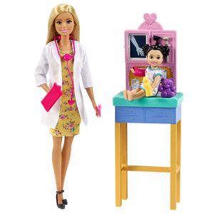Barbie Kinderärztin Puppe (blond), Spielset mit Kleinkind