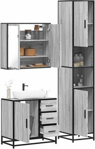 3-tlg. Badmöbel-Set Grau Sonoma Holzwerkstoff