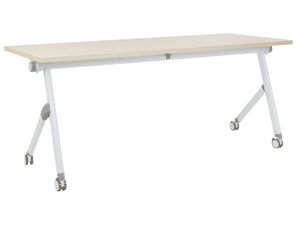 BELIANI Schreibtisch Heller Holzfarbton u. Weiß 180 x 60 cm Klappbar Faltbar mit Rollen Mobil Bürotisch für Homeoffice Büro Modernes Design