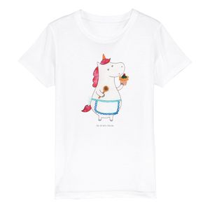 Mr. & Mrs. Panda 9-11 Jahre (134/146) Organic Kinder T-Shirt Einhorn Küche - Weiß - Geschenk, Kinder T-Shirt Jungen, Kinder T-Shirt Mädchen, Torte, Einhorn Deko, Koch