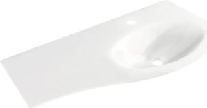 Glas-Möbelwaschtisch Baden Haus Sting geschwungen Ablage links 104x51 cm weiß