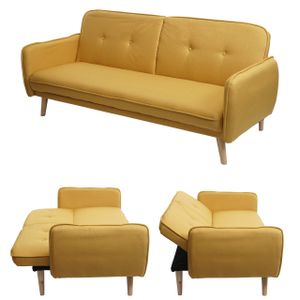 Schlafsofa HWC-J18, Couch Klappsofa Gästebett Bettsofa, Schlaffunktion Stoff/Textil 185cm  gelb