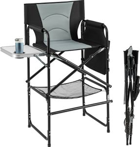 COSTWAY Campingstuhl faltbar, hoher Klappstuhl mit Seitentisch, abnehmbarer Fußstütze, Getränkehalter, Seiten- & Netztasche,  Angelstuhl, bis 150kg