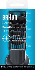 Braun Trimmerkopf BT32, mit 5 Aufsätzen, kompatibel mit Series 3 Rasierern, schwarz