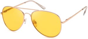 styleBREAKER Uni Pilotenbrille Sonnenbrille Polycarbonat Gläser, Metall Vollrand Gestell mit Federscharnier 09020037, Farbe:Gestell Gold / Glas Gelb
