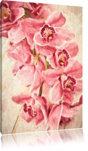 Rosane Orchideenblüten Kunst Pinsel Effekt, Format: 60x40 auf Leinwand, XXL riesige Bilder fertig gerahmt mit Keilrahmen, Kunstdruck auf Wandbild mit Rahmen, er als Gemälde oder Ölbild, kein Poster oder Plakat