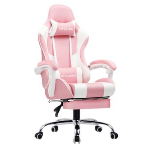GTPLAYER Gaming-Stuhl Schreibtischstuhl, Ergonomischer Bürostuhl Mit Massagefunktion und Fußstütze, Gestänge Handlauf, Fußkreuz aus Stahl, pink