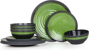 Moritz Camping Tafelgeschirr aus Melamin für 4 Personen 12-teilig | spülmaschinenfest | Picknick Geschirrset | Geschirr Campinggeschirr I Stone Green Design