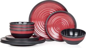 Moritz Camping Tafelgeschirr aus Melamin für 4 Personen 12-teilig | spülmaschinenfest | Picknick Geschirrset | Geschirr Campinggeschirr I Stone Red Design