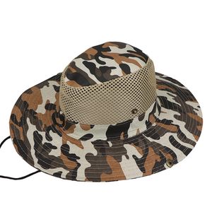 Modischer Outdoor-Fischer-Eimer-Boonie-Hut mit breiter Krempe, Tarnung, UV-Schutz, gelb