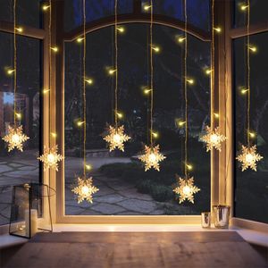 Schneeflocke LED Vorhang Lichterkette mit Timer, 94 LEDs 8 Modi LED Lichtervorhang Innen Außen, 31V Weihnachtsbeleuchtung für Weihnachtsdeko Fenster,  Warmweiß