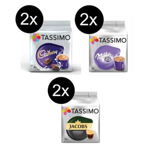 TASSIMO Kapseln Probierpaket 2 Cadbury + 2 Milka + 2 Espresso - 64 Getränke