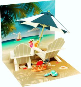 Pop UP 3D MINI Karte Urlaub Geburtstag Grußkarte Beach 7,6x7,6cm