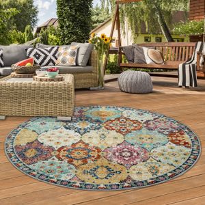 In- & Outdoor Orientteppich mit Ornamenten mehrfarbig Größe - 120 cm Rund