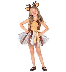 Mädchen Kostüm Reh Kleid mit Tüllrock Geweih Haarreifen mit Ohren, Größe:110 - 3 bis 4 Jahre