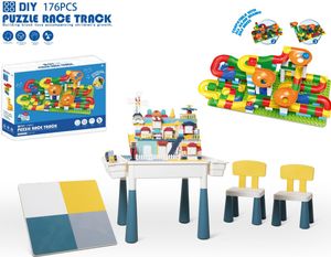 Bautisch-Set für LEGO & DUPLO - Multifunktionaler Kinderbautisch mit 2 Stühlen + 4 Aufbewahrungsbehälter - Modell "Aquamarin" - inkl. 176 Bausteine
