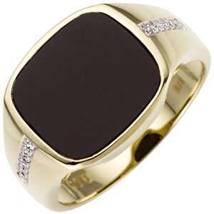 Herren Ring aus 585 Gold Gelbgold mit 12 Brillanten & Onyx schwarz flach,Innenumfang 70mm  Ø22.3mm