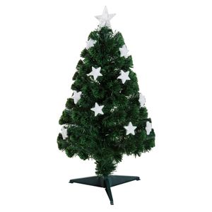 HOMCOM Weihnachtsbaum 0,9 m Christbaum Kunsttanne 90 Äste mit LED-Lichtern Anti-Rutsch-Pads zerlegbar Glasfaser-Farbwechsler PVC Metall Grün 45 x 45 x 90 cm