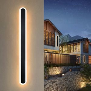 ZMH Wandlampe LED Wandleuchte Außen 3000K IP65 Wasserdicht 100CM Schwarz Modern Oval Außenlampe Acryl 21W Außenwandleuchte für Wohnzimmer Terrasse
