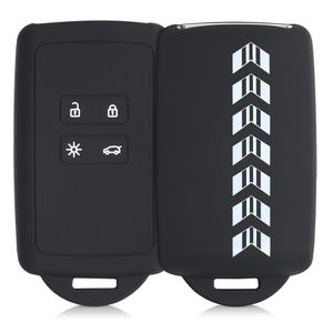 kwmobile Autoschlüssel Hülle kompatibel mit Renault 4-Tasten Smartkey Autoschlüssel (nur Keyless Go) - Silikon Schutzhülle Schlüsselhülle Cover Rally Pfeil Streifen Schwarz Weiß Schwarz