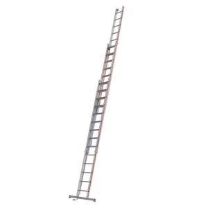 Seilzugleiter dreiteilig. 3x14 Sprossen. Länge eingef. 4.13 m / ausgef. 9.74 m