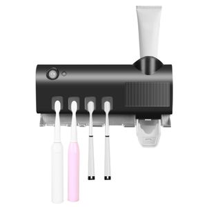 Desinfektionsmittel für ultraviolette Zahnbürsten, an der Wand montierter Zahnbürstenhalter, an der Wand montierter automatischer Zahnpastaspender (schwarz)