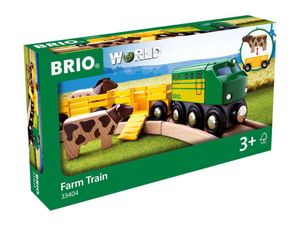 Brio Zemědělský vlak pro přepravu zvířat se 2 vagónky, krávou, koněm