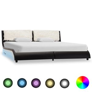 Klassische Bett Klassische Betten mit LED Schwarz und Weiß Kunstleder 150x200 cm  HOMMIE7341123