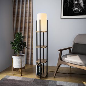Opviq, Shelf Lamp - 8115, Stehlampen, Schwarz, Metall, 25 x 25 x 130 cm