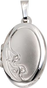 JOBO Medaillon 585 Gold Weißgold teilmattiert 3 Diamanten Brillanten 0,03ct.