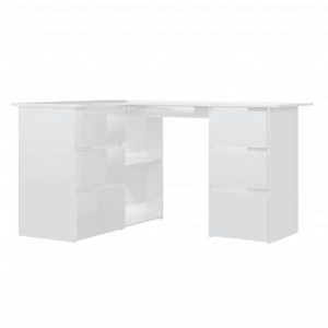 vidaXL Rohový psací stůl vysoký lesk bílý 145x100x76 cm Dřevěný materiál