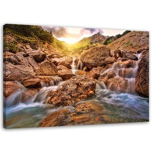 Feeby Wandbild Wasserfall Berge Stein 60x40 Leinwandbild auf Vlies Bilder Bild