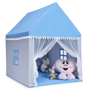 COSTWAY Detský domček na hranie Princezná, detský stan na hranie Látkový stan s pevným dreveným rámom a bavlnenou dekou, detský hrad na hranie pre chlapcov Rozprávka 120x105x140cm (modrý)