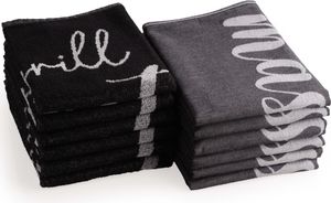 DoubleDry 12er Set Geschirrtücher und Küchtentücher Set - 100% Baumwolle - 6x 50x70cm und 6x 50x50cm - Grill Master, Schwarz
