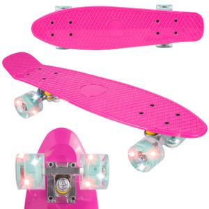 Malplay Mini Skateboard mit Leuchtende RGB LED-Räder | 22" Cruiser Board für Kinder und Jugendliche | 56cm | Rosa-Minze