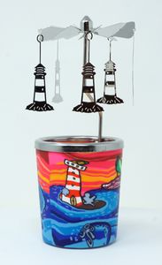 Teelicht mit Karussell Leuchtglas Schiff Leuchtturm Segelschiff Deko Becher Votivglas Windlicht