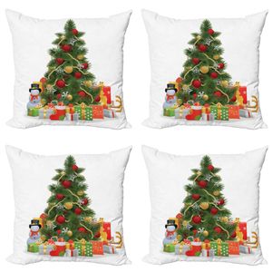 ABAKUHAUS Weihnachten Kissenbezug Set (4 Stück), Weihnachtsbaum-Stil, Moderner Doppelseitiger Digitaldruck, 50 cm x 50 cm, Rot, Grün, Gelb