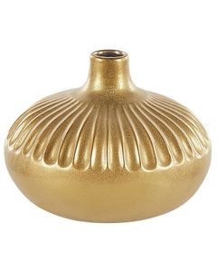 BELIANI Moderne Dekovase aus Steinzeug in Gold 27 cm Rund Gerippt Glamour Stil Flurdeko Wohnzimmer Schlafzimmer Wohnaccessoires Tischdekoration