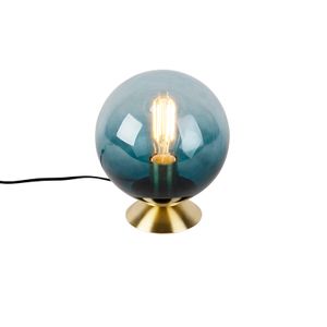 QAZQA - Art Deco Art Deco Tischlampe Messing mit blauem Glas - Pallon I Wohnzimmer I Schlafzimmer - Kugel I Kugelförmig - LED geeignet E27