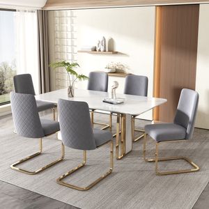Flieks konzolové židle sada 6 kusů, jídelní židle se zlatými kovovými nohami, čalouněné židle se sametovým potahem, kuchyňské židle, židle do obývacího pokoje, béžová barva