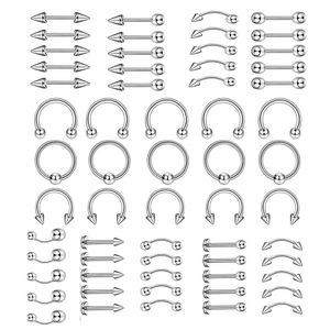 60-teiliges Uni-Set aus Edelstahl für Lippen, Nägel, Augenbrauen, Nasenring, Piercing, gemischtes Set
