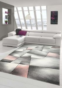 Teppich modern Teppich Wohnzimmer Teppich Kurzflor in pastell rosa grau Größe - 120x170 cm
