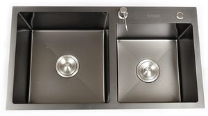 Küchenspüle Edelstahlspüle Einbauspüle Spülbecken Spüle Verbundspüle mit Seifenspender Waschbecken Auflagespüle 78x43cm