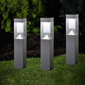 MeLiTec 3er-Set Solar-Gartenleuchte SO27-1, Edelstahl anthrazit, LED-Outdoor-Solarlampe, 34 cm hoch, Gartenlampe, bis zu 8h Leuchtdauer