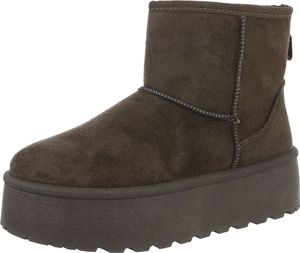 Ital-Design Damen Stiefeletten Plateaustiefeletten Warm gefüttert Wildlederoptik Snowboots 88519498 Olive Gr.  36