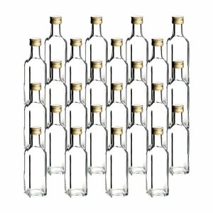gouveo 24er Set Glasflaschen 100 ml Maraska klar mit Deckel goldfarben - Kleine Maraska Flaschen 0,1 l