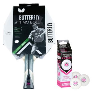 Butterfly 1x Timo Boll Vision 1000 Tischtennisschläger + 3x 40+ 3*** Tischtennisbälle | Tischtennisset Tischtennis TT Tabletennis